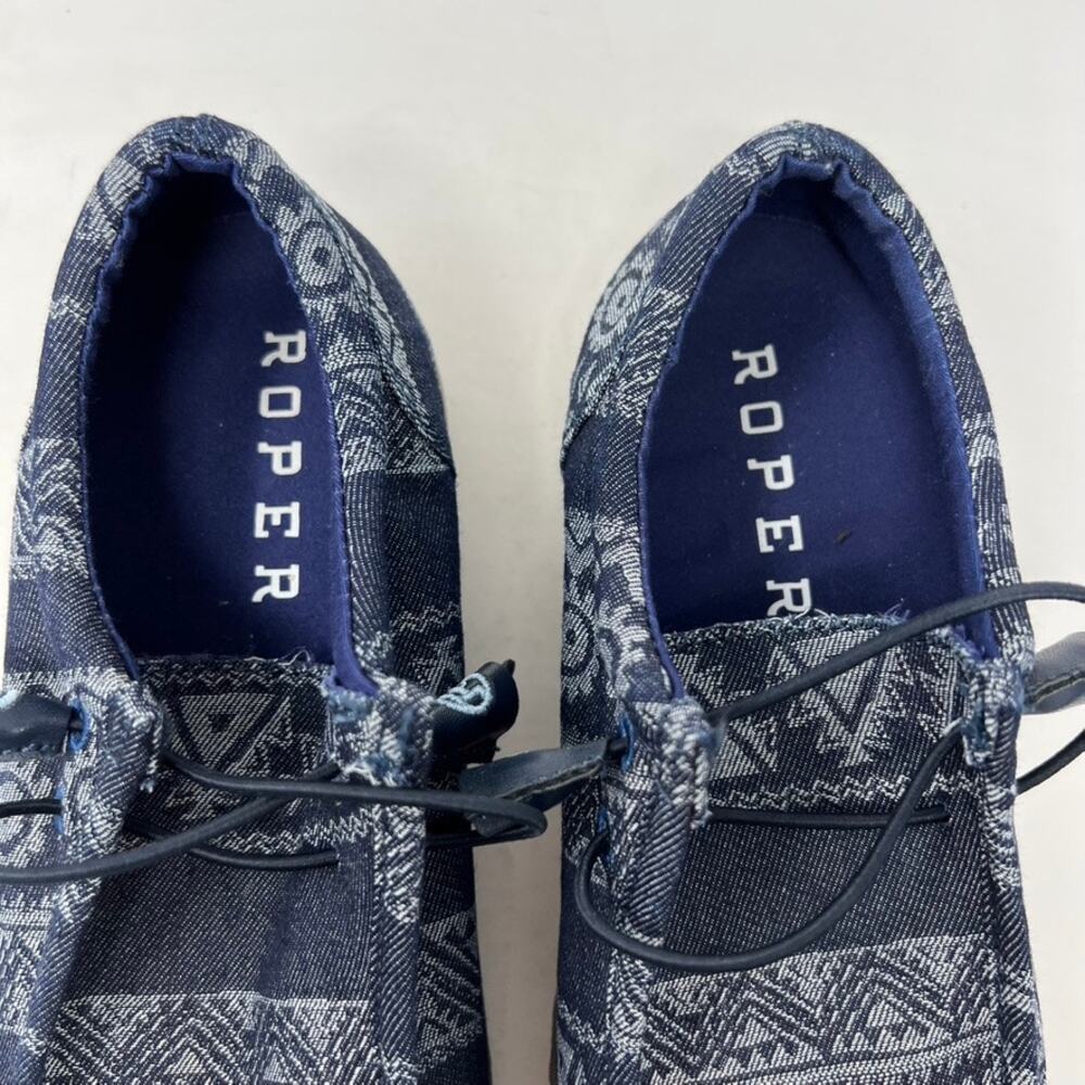 Roper Chillin Navy Aztec Southwestern Tribal Canvas Moc Toe Womens Shoes 6.5 - Picture 3 of 9